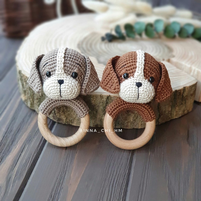 PATTERN ONLY: Puppy baby rattle Dog amigurumi toy Puppy toy tutorial PDF Crochet Pattern French, Spanish, English image 10