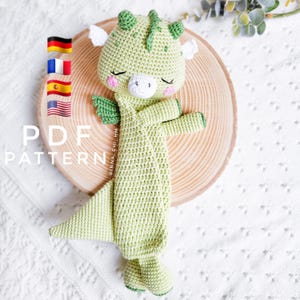 SOLO PATRÓN: Manta de seguridad para bebé dragón / Juguete amigurumi de crochet / PDF en inglés, español, francés y alemán