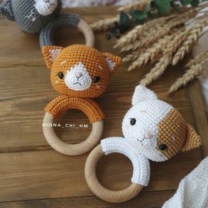 MOTIF UNIQUEMENT : Hochet pour bébé chaton Jouet amigurumi chat Tutoriel pour chaton au crochet Modèle de crochet PDF anglais termes américains, français, espagnol image 5