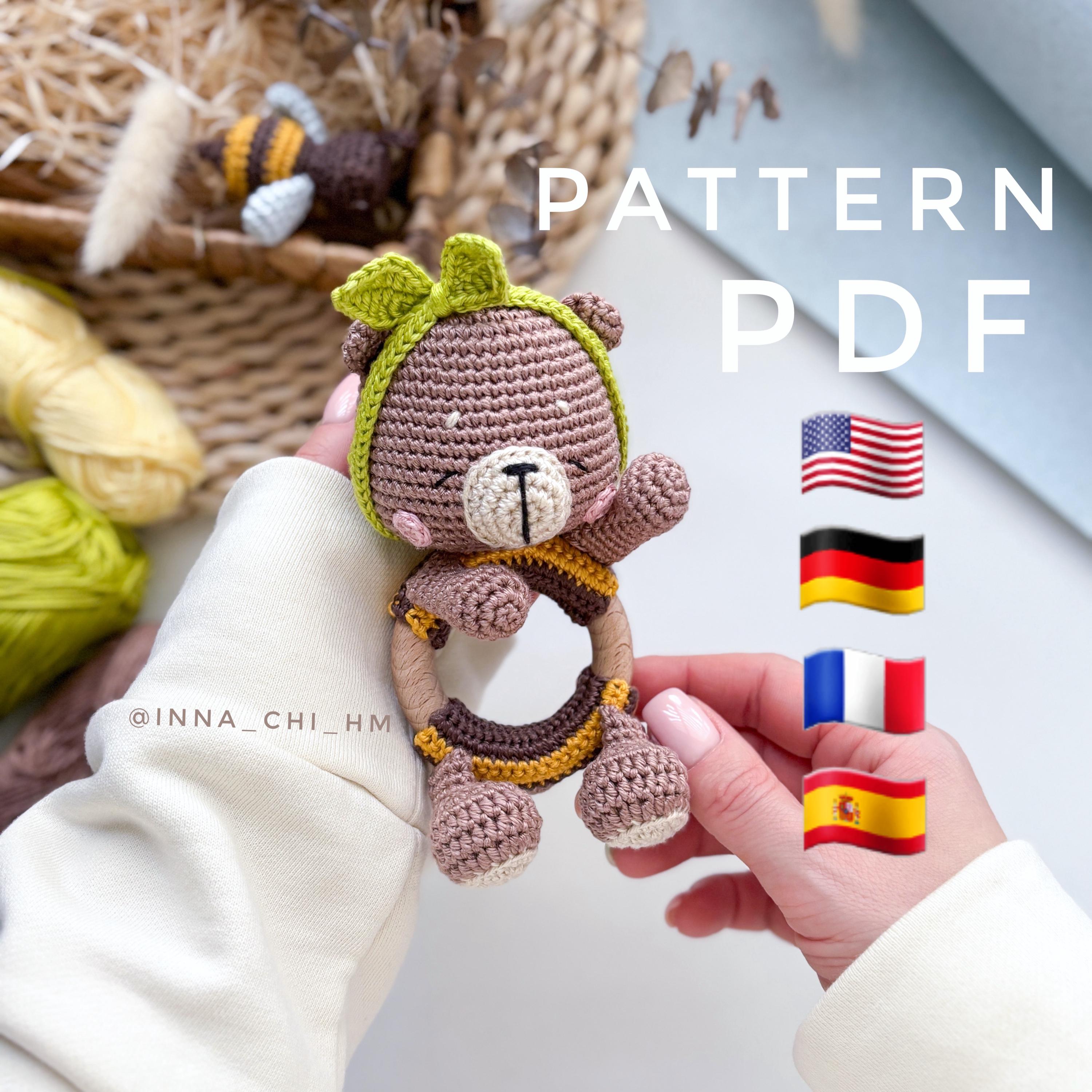 PATTERN ONLY: Bee-Bear baby rattle | Bear amigurumi toy | Crochet Bear | Diy Bear gift for kid | PDF Pattern in Eng, De, Fr, Esp