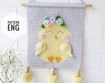 Chicken Crochet wall hanging PATTERN | Easter wall decor | Nursery wall decor | Kids room decor | Chicken PDF Crochet Tutorial