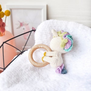PATTERN ONLY: Unicorn baby rattle Unicorn amigurumi toy Unicorn toy tutorial PDF Crochet Pattern in English, Spanish, French zdjęcie 7