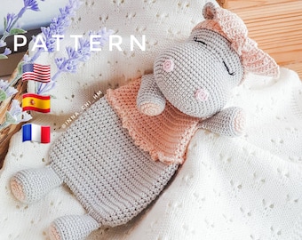 PATTERN ONLY: Hippo Snuggler | Hippo Baby Security Blanket | Diy crochet Hippopotamus | PDF in English, Spanish, French