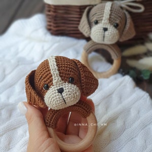 PATTERN ONLY: Puppy baby rattle Dog amigurumi toy Puppy toy tutorial PDF Crochet Pattern French, Spanish, English image 7