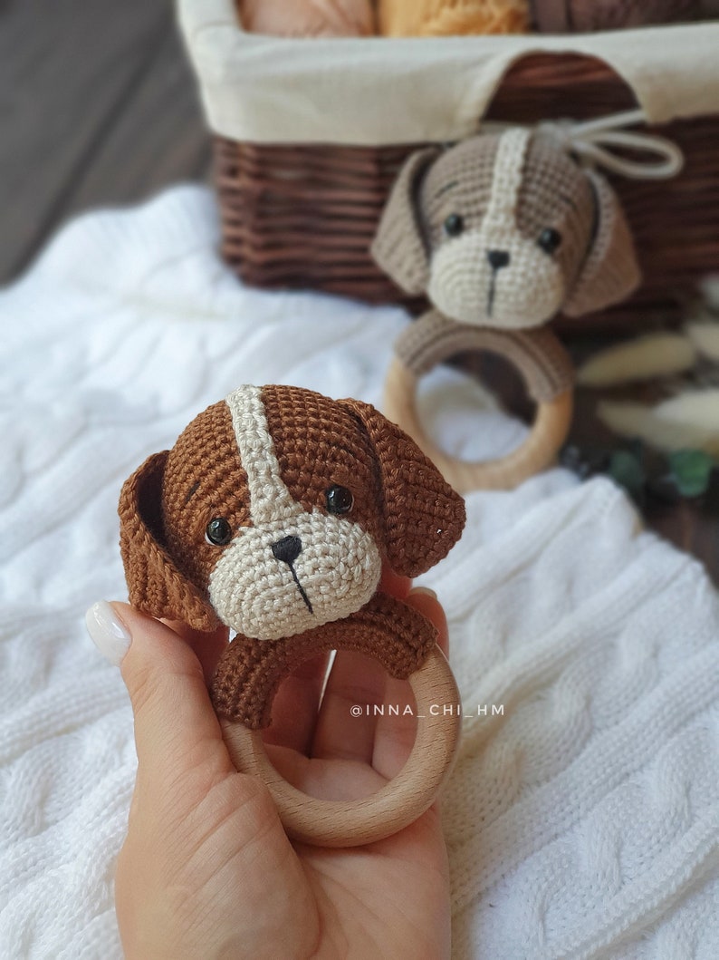 PATTERN ONLY: Puppy baby rattle Dog amigurumi toy Puppy toy tutorial PDF Crochet Pattern French, Spanish, English image 7