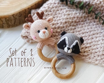 Crochet Rattle Patterns: Deer and Raccoon Amigurumi (PDF Pattern)