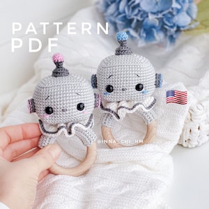 PATTERN ONLY: Robot baby rattle | Robot amigurumi toy | Diy Robot gift for kid | Easy To Follow PDF Pattern in English