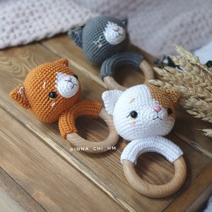 MOTIF UNIQUEMENT : Hochet pour bébé chaton Jouet amigurumi chat Tutoriel pour chaton au crochet Modèle de crochet PDF anglais termes américains, français, espagnol image 6