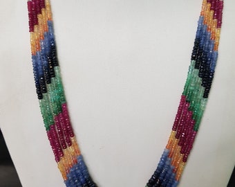 NirvanaIN Multi sapphire plain round 4.5MM Necklace Multi Color Necklace Sapphire Necklace Precious Gemstone Gift For Girlfriend Wife Christmas Gift
