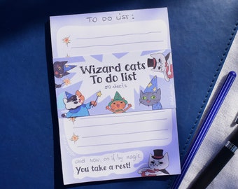 WIZARD CATS - Bloc-notes personnalisé pour la liste des tâches | Bloc-notes de 50 feuilles détachables, planificateur de tâches quotidiennes personnalisable, cadeaux d'organisation pour les amoureux du MDN