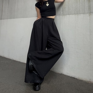 Darkwear pleated palazzo pants, harajuku hakama trousers, urban ninja summer legwear