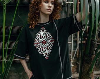 Alternative tribal graphic t shirt, oversized streetwear tee, urban gothic darkwear top
