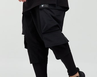 Black cargo pants, steampunk pants, reflective pants, reflective clothing, cyberpunk pants, combat pants, futuristic pants, streetwear pants