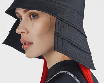 Urban samurai techwear bucket hat, japanese streetwear boonie cap, shikoro style headwear