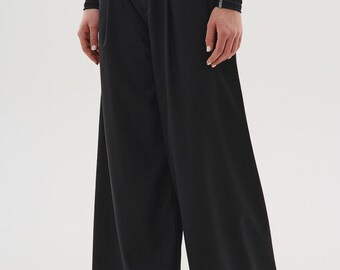 Urban samurai hakama pants, techwear goth palazzo trousers, darkwear harajuku outfit