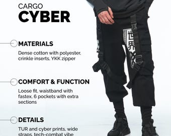 Samurai Print Cargo Pants With Straps and Pockets - Etsy