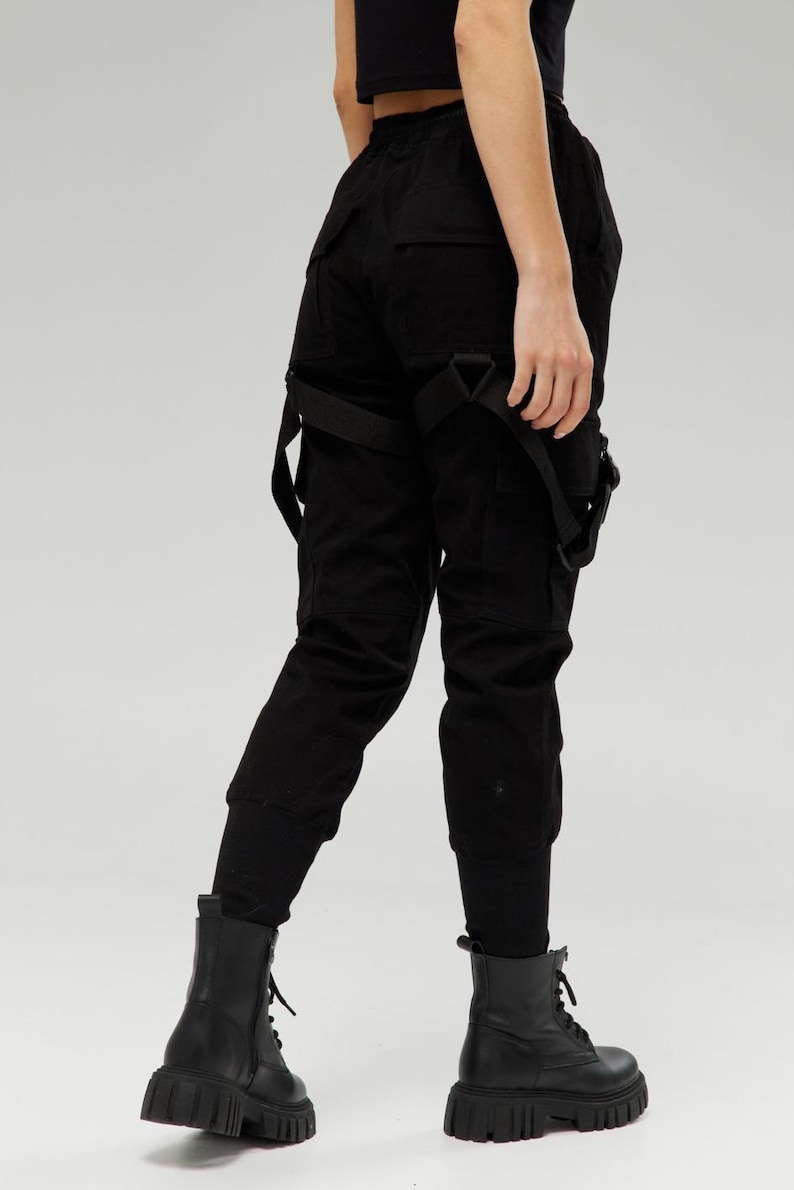 Techwear warcore pants, cargo pants straps, tactical womens trousers, multi pocket pants image 7