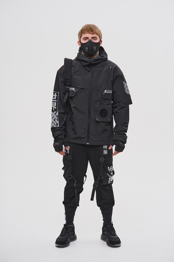 Lightweight cyberpunk anorak for men, techwear jacket, tactical pullover, burning man outfit