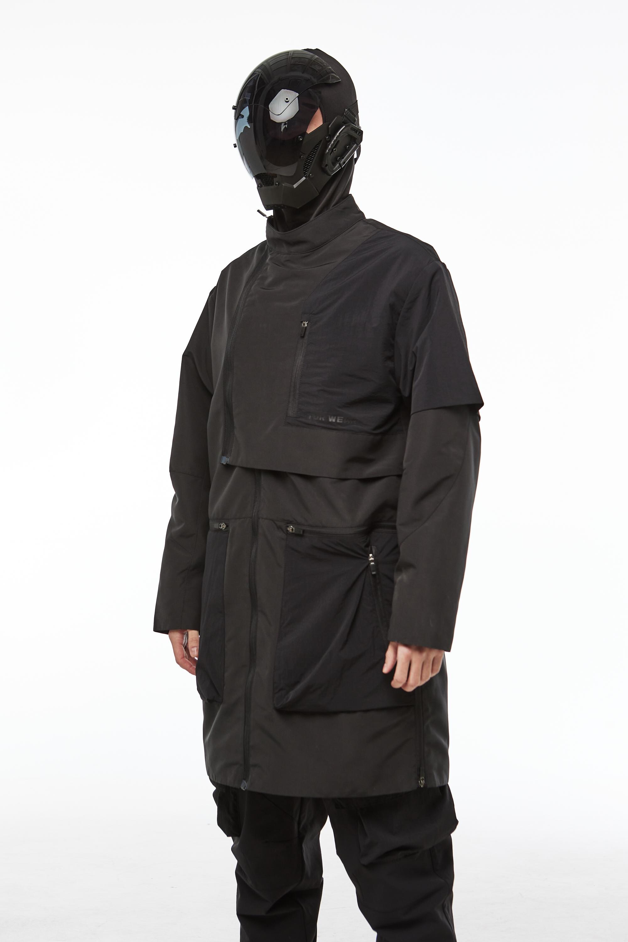 Techwear Trench Coat , Cyberpunk Urban Tech Raincoat , Mens