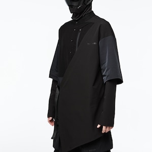 Cyberpunk Techwear Kimono Longsleeve, Futuristic Urban Fashion Tech Shirt, Men's Linen Kimono Jacket, Streetwear Ninja Garment