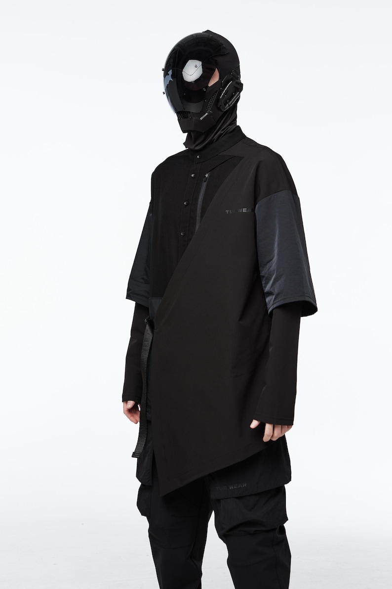 Cyberpunk Techwear Kimono Longsleeve, Futuristic Urban Fashion Tech Shirt, Men's Linen Kimono Jacket, Streetwear Ninja Garment