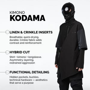 Darkwear kimono, noragi kimono jacket, japanese streetwear clothing, ninja garment fashion image 2