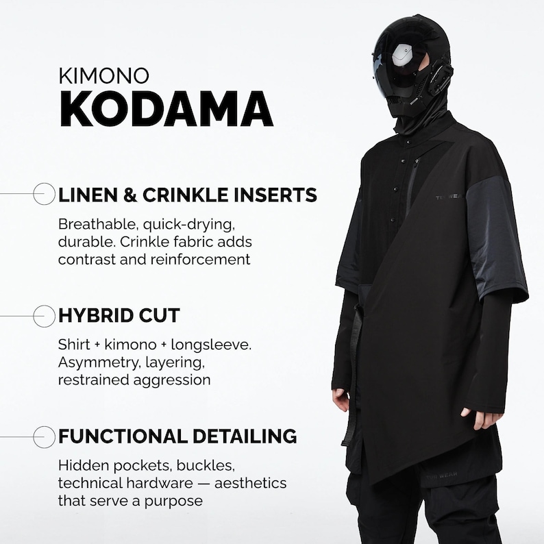 Darkwear kimono, noragi kimono jacket, japanese streetwear clothing, ninja garment fashion image 2