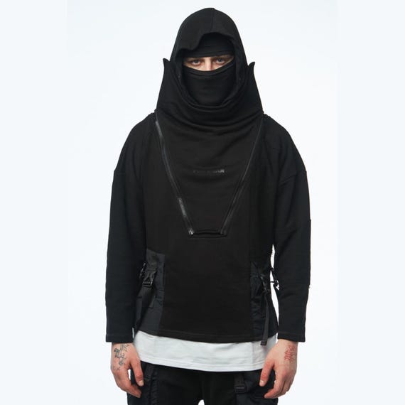 Cyberpunk Hoodie Sweatshirt, Oversized Techwear Hooded Shirt Long