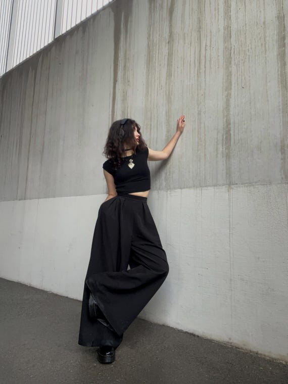 Darkwear Pleated Palazzo Pants, Harajuku Hakama Trousers, Urban