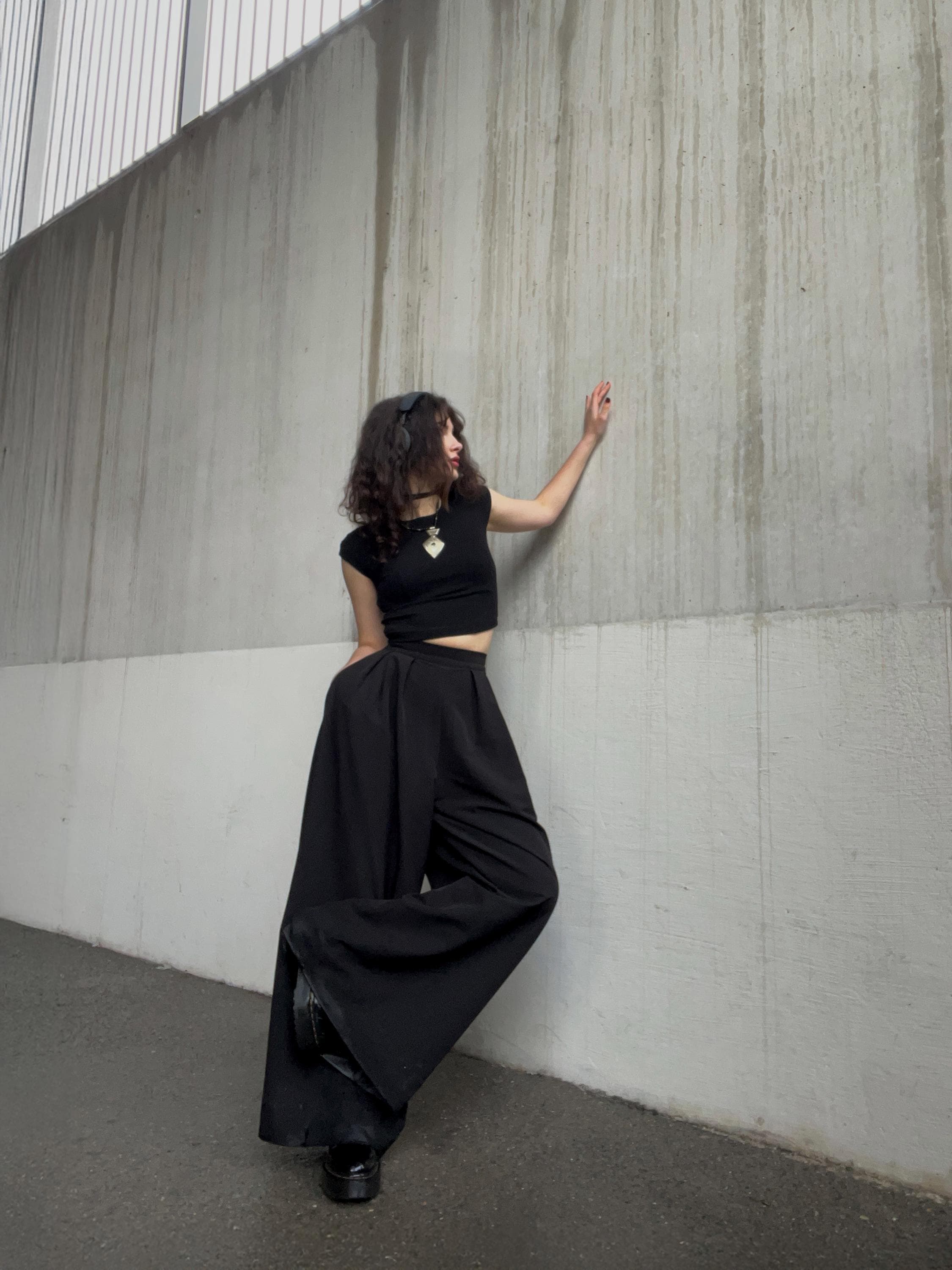 Darkwear Pleated Palazzo Pants, Harajuku Hakama Trousers, Urban