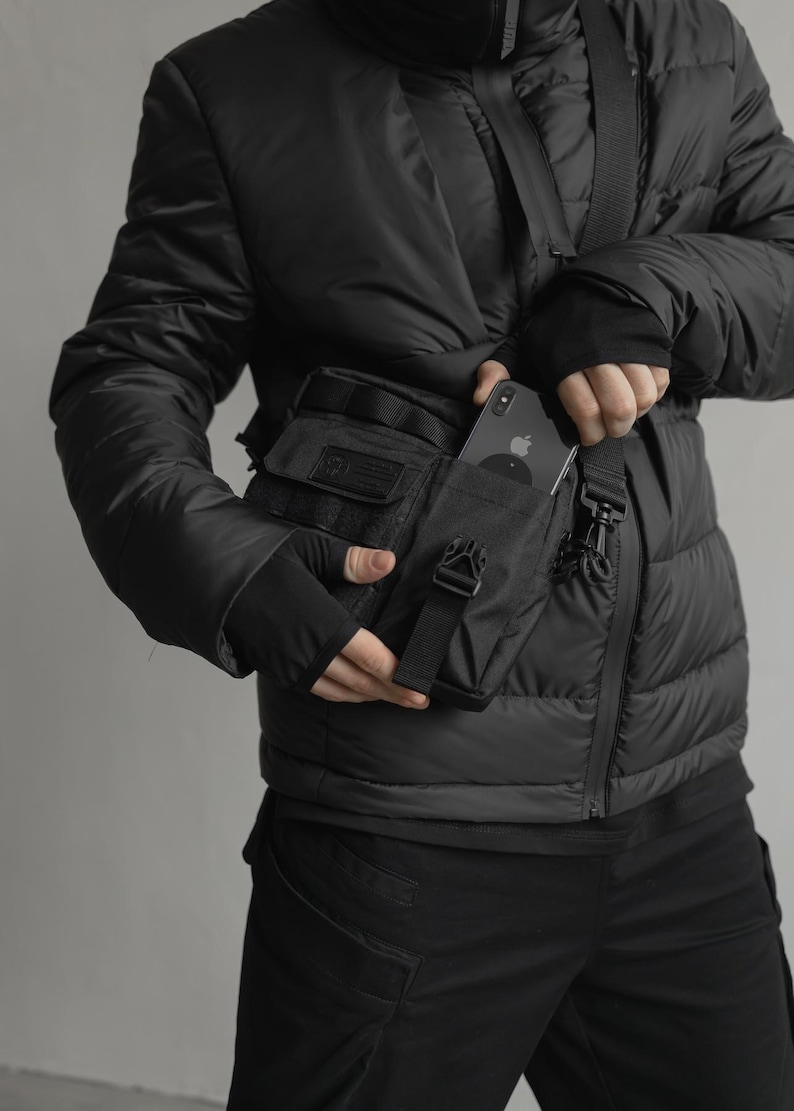 Techwear travel crossbody, gorpcore tactical sling bag, urban combat shoulder pouch image 5