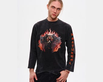 Acid wash gothic longsleeve, grunge graphic sweatshirt, alternative darkwear apparel