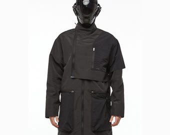 Techwear Trench Coat Cyberpunk Urban Tech Raincoat Mens