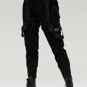 Techwear warcore pants, cargo pants straps, tactical womens trousers, multi pocket pants image 5
