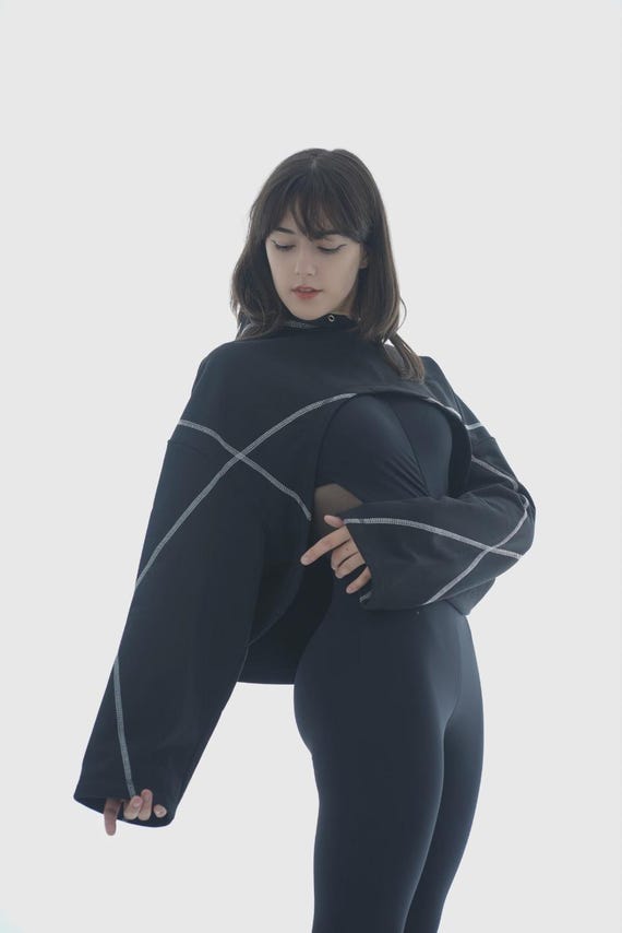 Crop top hoodie, y2k top streetwear, gothic top, egirl clothing, long sleeve crop top