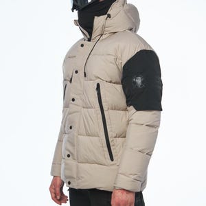 Beige winter cyberpunk puffer coat, mid length puffer puffer jacket, quilted coat, winter coat, mens winter coat, quilted jacket