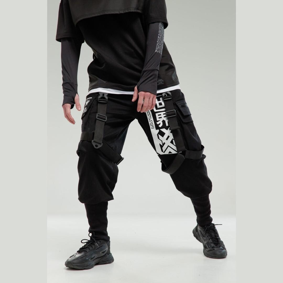 Samurai Print Cargo Pants With Straps and Pockets - Etsy