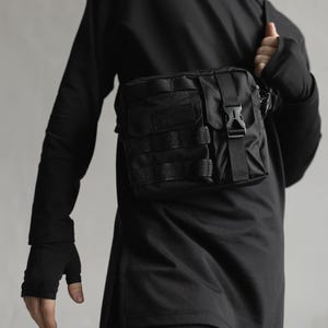 Techwear travel crossbody, gorpcore tactical sling bag, urban combat shoulder pouch image 4