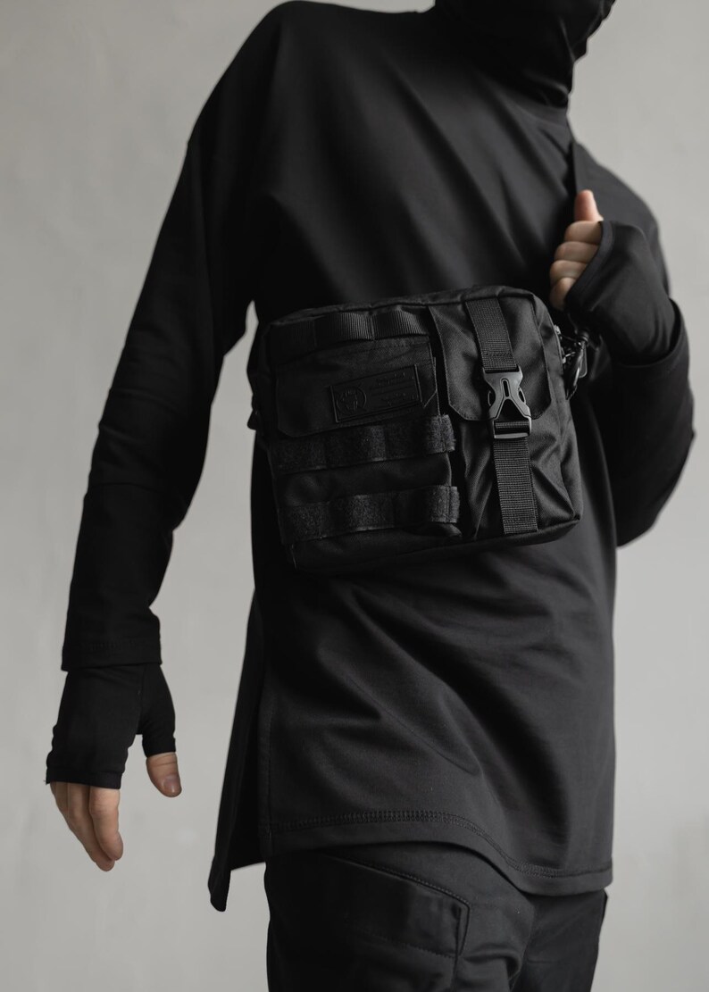 Techwear travel crossbody, gorpcore tactical sling bag, urban combat shoulder pouch image 4