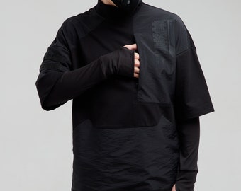 Techwear, manches longues, vêtements futuristes, cybergoth, sweat-shirt japonais, sweat-shirt surdimensionné