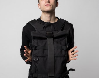Roll top backpack, canvas backpack men, laptop backpack, men leather backpack, backpack men, college vegan backpack, convertible backpack