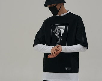 Techwear, japanese sweatshirt, cybergoth, futuristic shirt, Kanji Embroidery, oversized sweatshirt, asymmetric sweater, raglan sweatshirt.