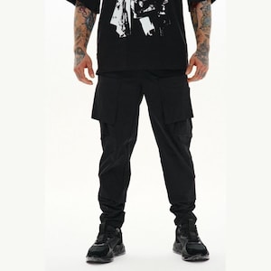 Men&#39;s Black Tactical Cargo Pants with Large Pockets | Lightweight Urban Streetwear Trousers for Men | Durable Outdoor Cargo Pants