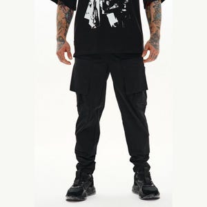 Men's Black Tactical Cargo Pants with Large Pockets | Lightweight Urban Streetwear Trousers for Men | Durable Outdoor Cargo Pants