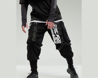 Samurai Print Cargo Pants With Straps and Pockets - Etsy