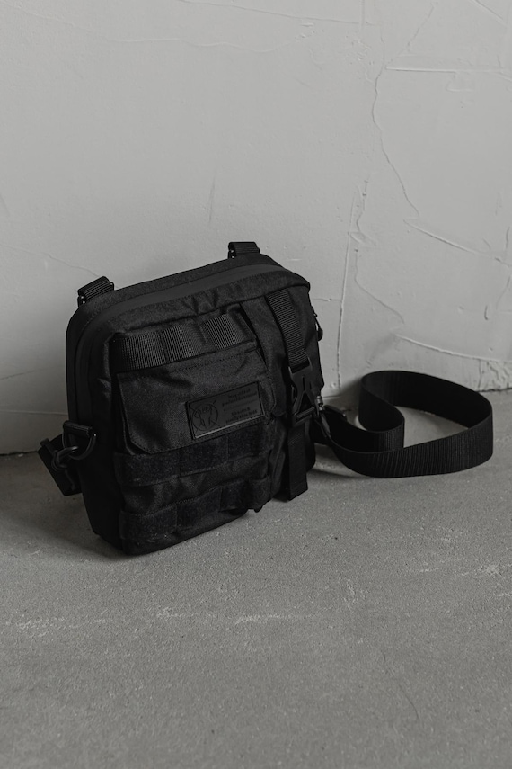 Techwear travel crossbody, gorpcore tactical sling bag, urban combat shoulder pouch