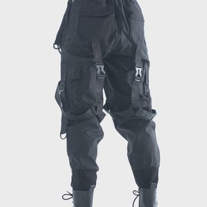Pantaloni cargo unisex con cinturini staccabili / Cyberpunk 2077 Techwear, pantaloni tattici neri, pantaloni Urban Warcore