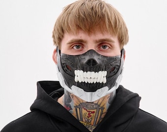 Futuristic cyber skull mask, techwear shinobi facewear, urban ninja cosplay prop