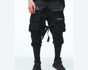 Urban ninja pants, alt fashion mens pants, streetwear cargo trousers, techwear warcore clothing