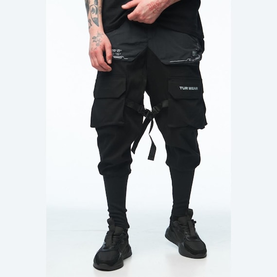 Urban ninja pants, alt fashion mens pants, streetwear cargo trousers, techwear warcore clothing